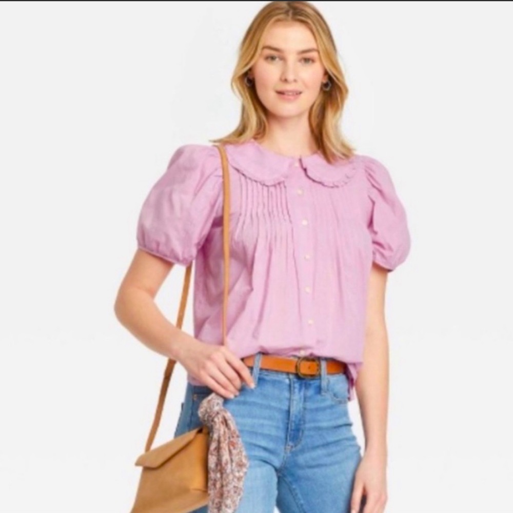 Universal Thread Lilac Puff Sleeve Peter Pan Collar top size Small